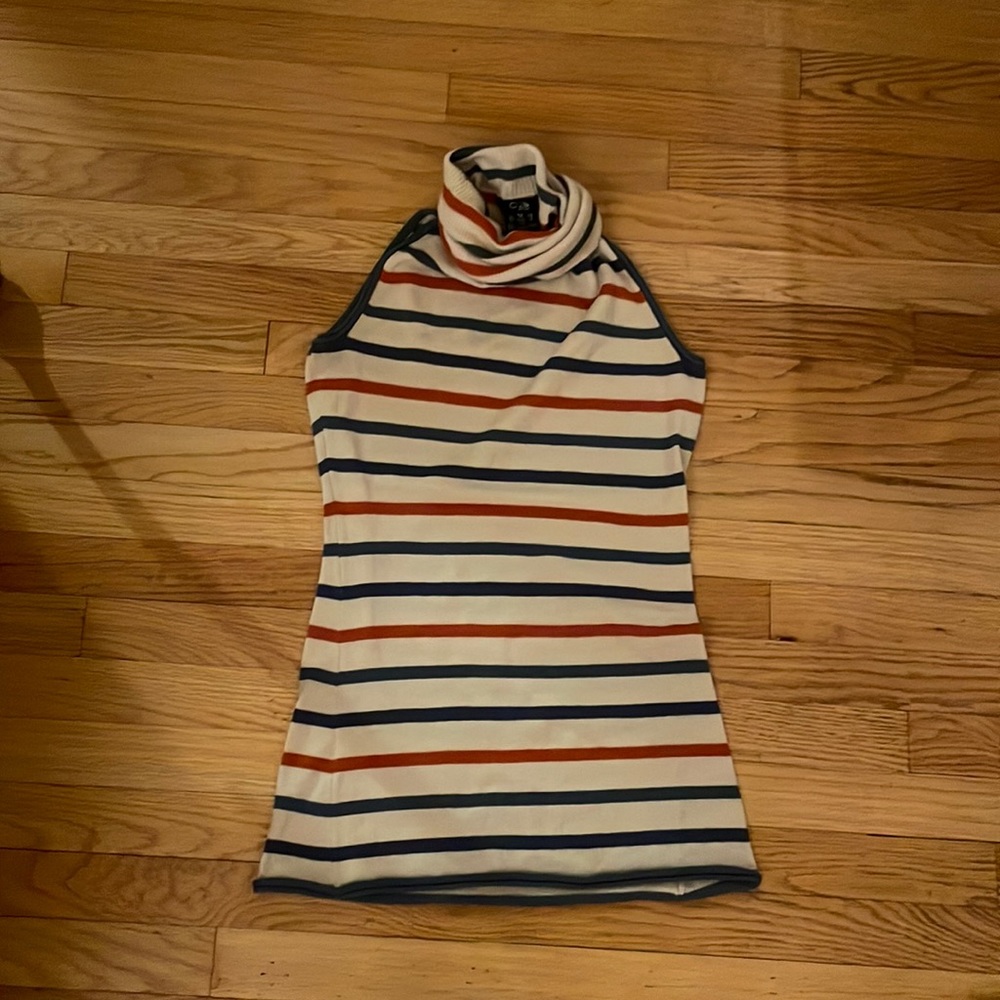 Striped cashmere cowl neck tank